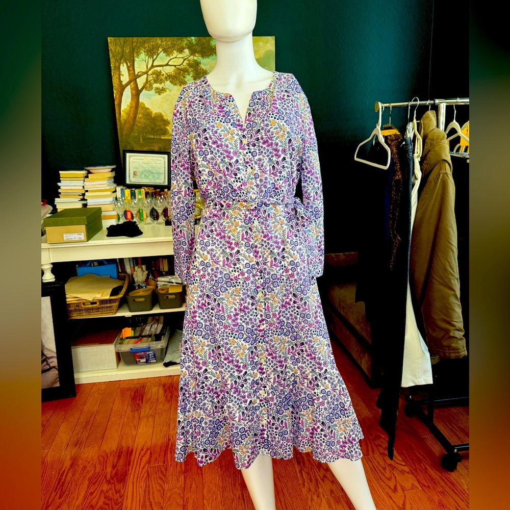Talbots floral print dress in lilac hues.